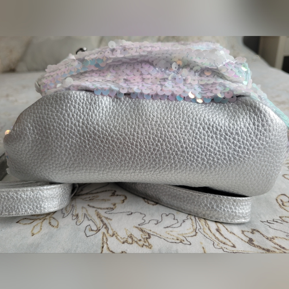 NWOT Justice 'M' Mini Sequin Backpack - Picture 5 of 7